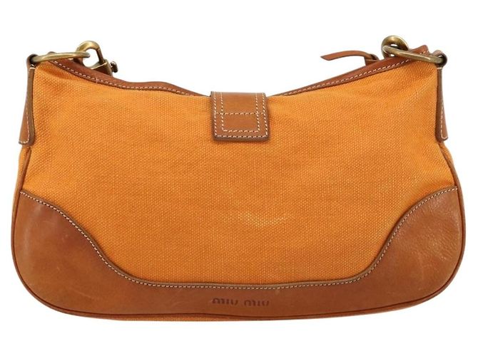 Borsa a Spalla Miu Miu Canvas Orange Gold Auth 177028A D'oro Arancione - vista 2