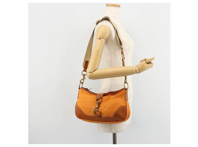 Borsa a Spalla Miu Miu Canvas Orange Gold Auth 177028A D'oro Arancione - vista 25
