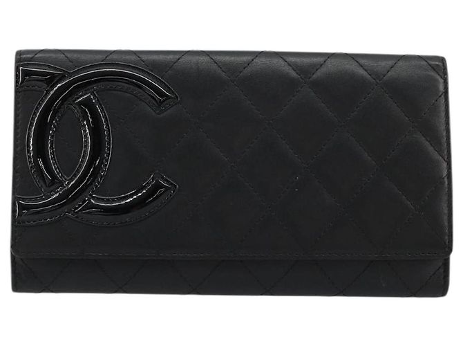 CHANEL Cambon Line Long Wallet Lamb Skin Black White CC Auth am11522V Nero Bianco - vista 13