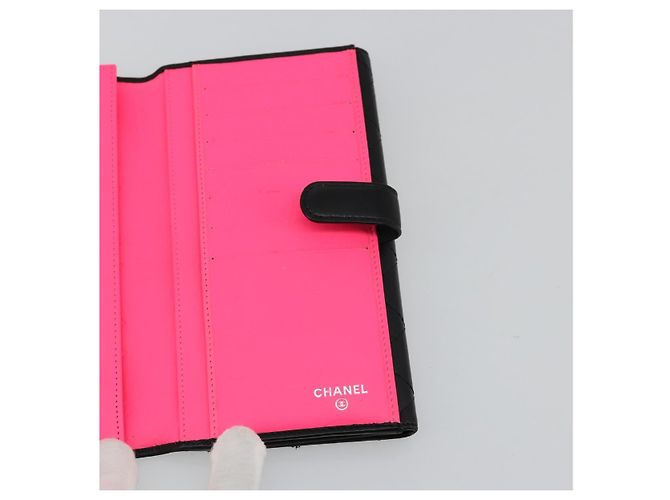 CHANEL Cambon Line Long Wallet Lamb Skin Black White CC Auth am11522V Nero Bianco - vista 18