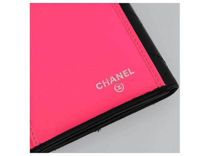 CHANEL Cambon Line Long Wallet Lamb Skin Black White CC Auth am11522V Nero Bianco - vista 20