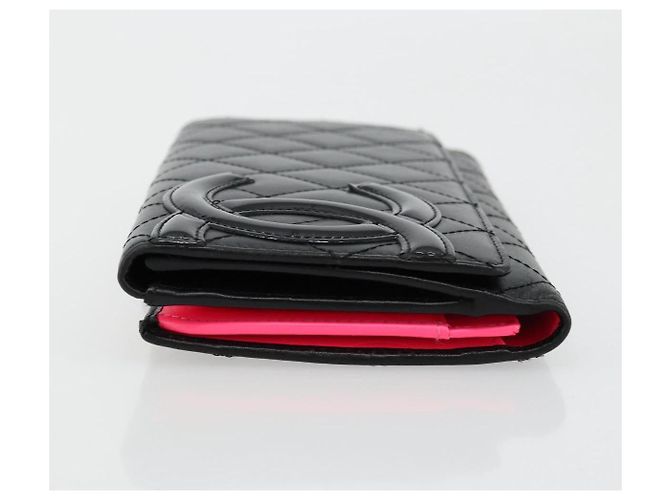 CHANEL Cambon Line Long Wallet Lamb Skin Black White CC Auth am11522V Nero Bianco - vista 4
