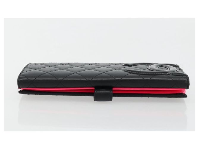 CHANEL Cambon Line Long Wallet Lamb Skin Black White CC Auth am11522V Nero Bianco - vista 5