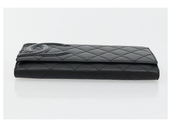 CHANEL Cambon Line Long Wallet Lamb Skin Black White CC Auth am11522V Nero Bianco - vista 6