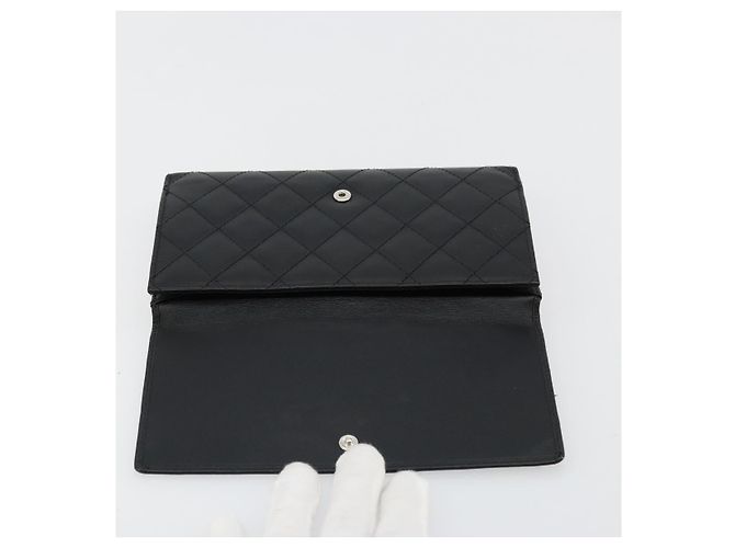 CHANEL Cambon Line Long Wallet Lamb Skin Black White CC Auth am11522V Nero Bianco - vista 8