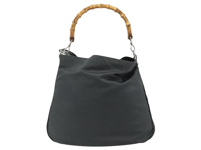 Borsa a Spalla GUCCI Bamboo Nylon 2way Grigio Argento 001 2123 1577 Auth bs34814 Marrone - vista 2