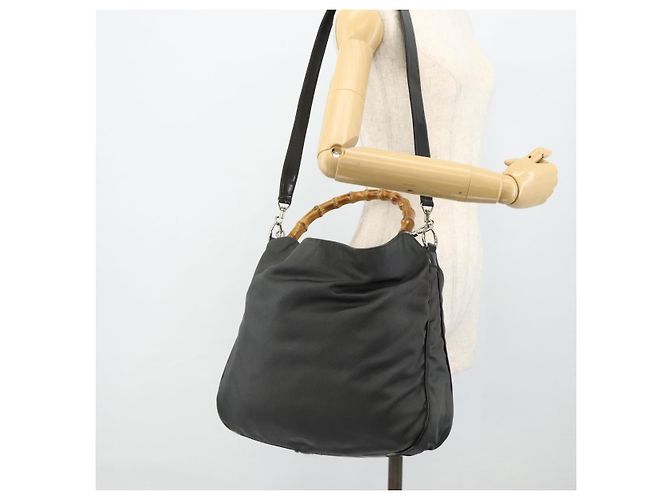 Borsa a Spalla GUCCI Bamboo Nylon 2way Grigio Argento 001 2123 1577 Auth bs34814 Marrone - vista 24
