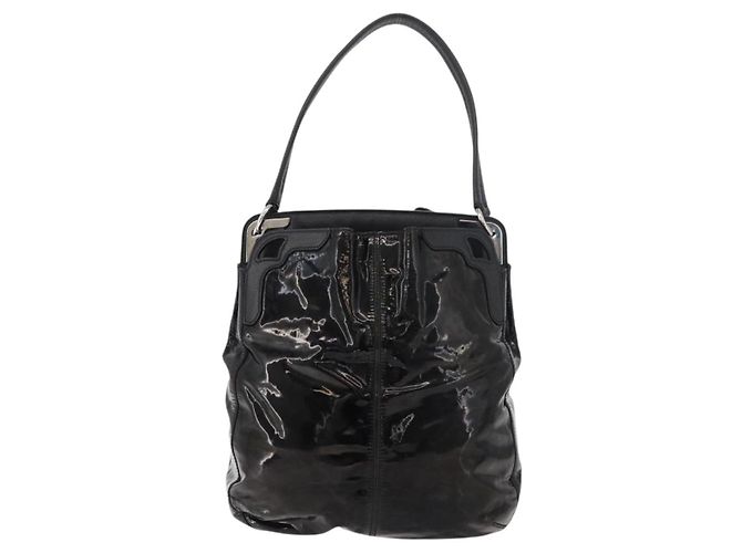 Borsa a tracolla CARTIER in pelle verniciata marrone argento Auth bs34832A - vista 13
