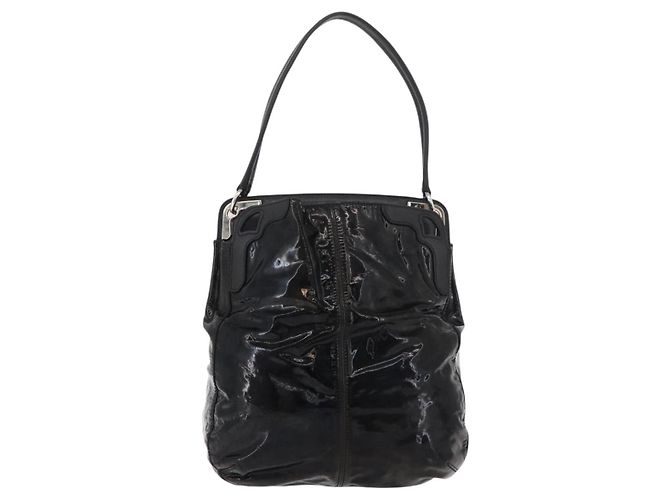 Borsa a tracolla CARTIER in pelle verniciata marrone argento Auth bs34832A - vista 2
