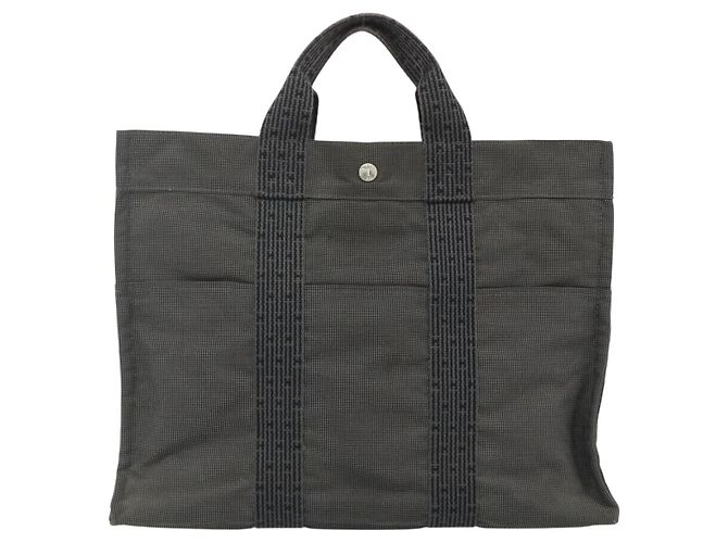 Hermès HERMES Her Line MM Handtasche Canvas Grau Silber Authentisch 178570 Braun - Ansicht 13