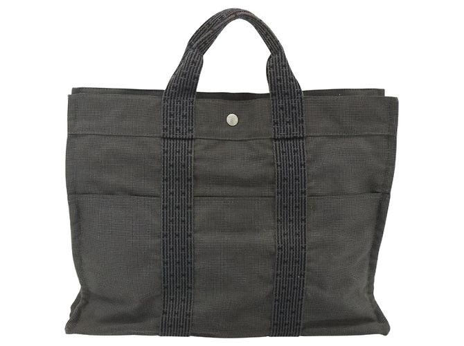 Hermès HERMES Her Line MM Handtasche Canvas Grau Silber Authentisch 178570 Braun - Ansicht 2