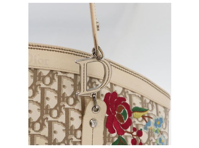 Bolso Tote Christian Dior Trotter Canvas Beige Plata Auth 179002A - vista 10