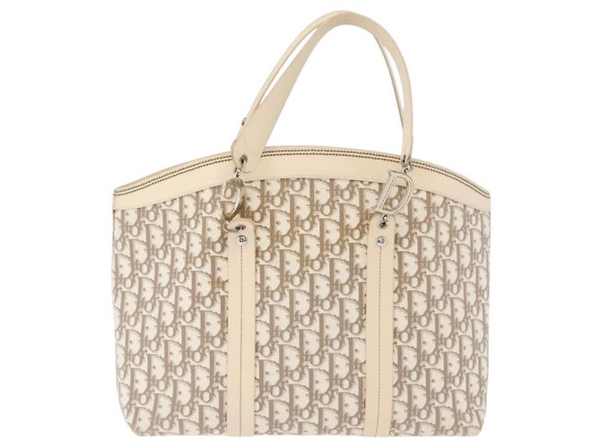 Bolso Tote Christian Dior Trotter Canvas Beige Plata Auth 179002A - vista 2