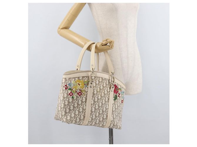 Bolso Tote Christian Dior Trotter Canvas Beige Plata Auth 179002A - vista 23