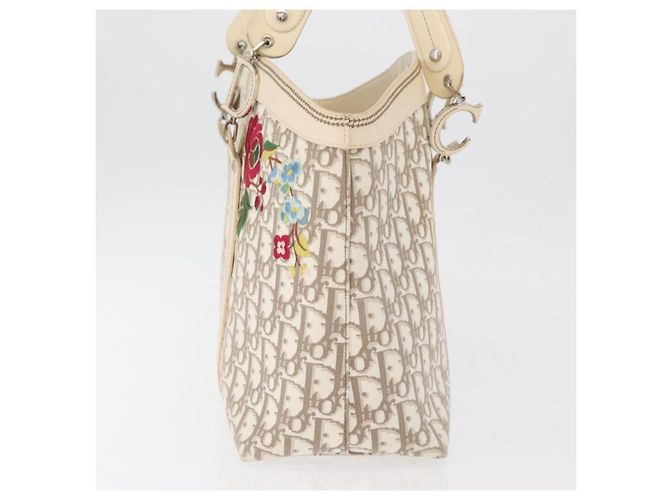 Bolso Tote Christian Dior Trotter Canvas Beige Plata Auth 179002A - vista 3