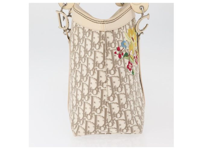 Bolso Tote Christian Dior Trotter Canvas Beige Plata Auth 179002A - vista 4