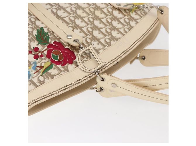 Bolso Tote Christian Dior Trotter Canvas Beige Plata Auth 179002A - vista 6