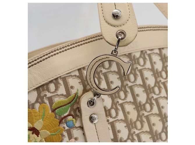 Bolso Tote Christian Dior Trotter Canvas Beige Plata Auth 179002A - vista 9