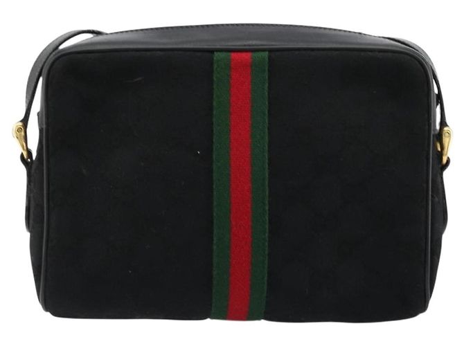 Borsa a tracolla GUCCI GG Canvas Web Sherry Line Nera Rossa Verde Auth 178590A Nero Rosso - vista 2
