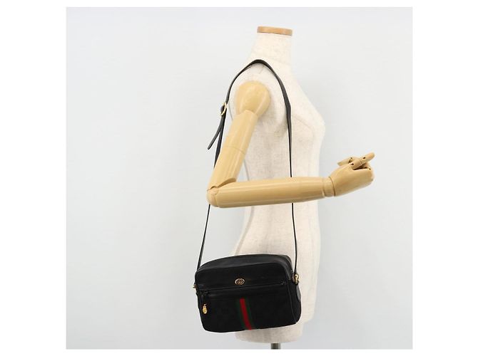 Borsa a tracolla GUCCI GG Canvas Web Sherry Line Nera Rossa Verde Auth 178590A Nero Rosso - vista 23