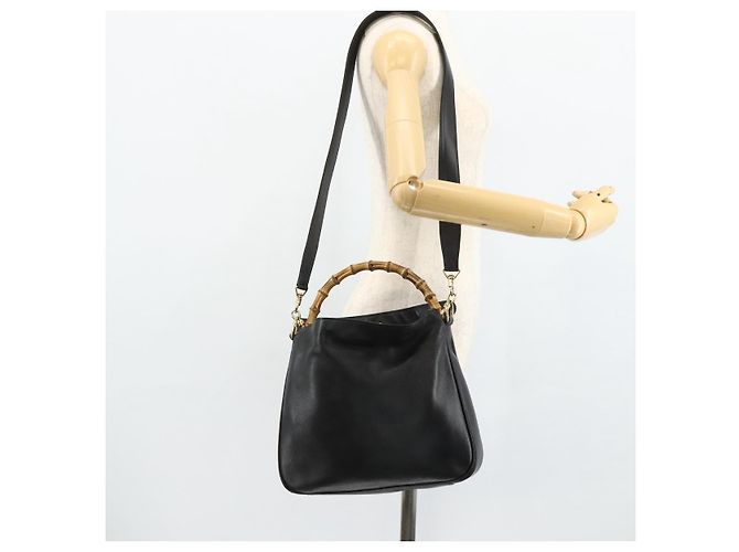 Borsa a Spalla GUCCI Bamboo in Pelle 2way Nero Oro 001 3444 1638 Auth bs34925 D'oro - vista 23