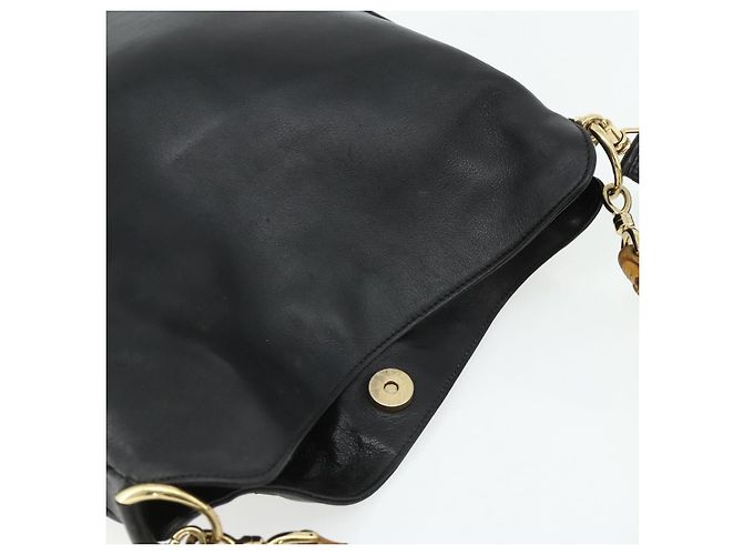 Borsa a Spalla GUCCI Bamboo in Pelle 2way Nero Oro 001 3444 1638 Auth bs34925 D'oro - vista 6