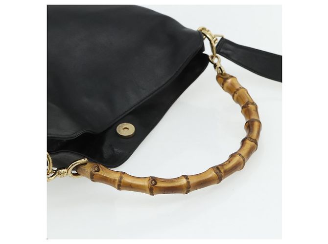 Borsa a Spalla GUCCI Bamboo in Pelle 2way Nero Oro 001 3444 1638 Auth bs34925 D'oro - vista 7