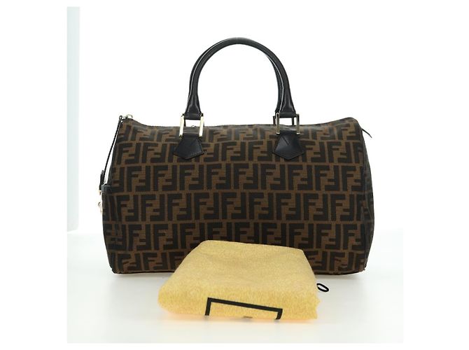 Mini Borsa Boston FENDI in tela Zucca Marrone Nero Autentica am11498SAV - vista 12