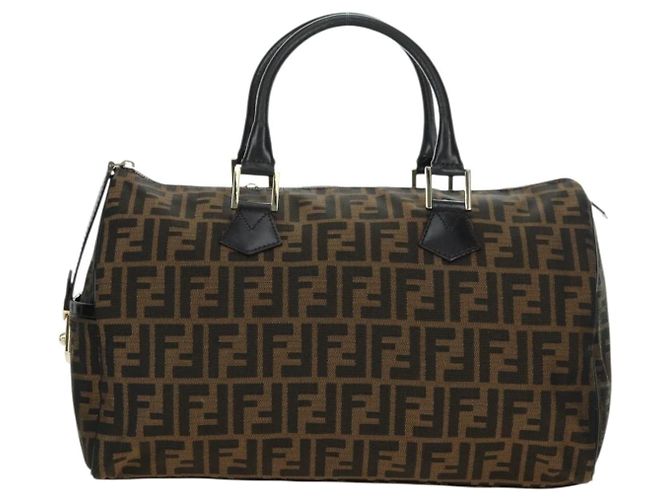 Mini Borsa Boston FENDI in tela Zucca Marrone Nero Autentica am11498SAV - vista 13