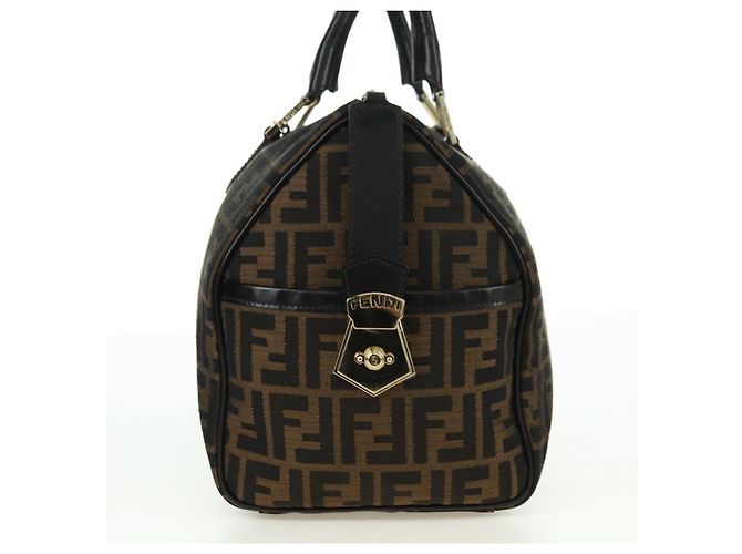 Mini Borsa Boston FENDI in tela Zucca Marrone Nero Autentica am11498SAV - vista 4