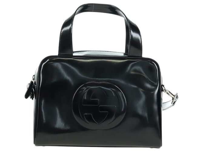 Borsa GUCCI in pelle vernice 2way Nero Argento Auth 176640 - vista 13