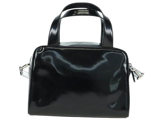Borsa GUCCI in pelle vernice 2way Nero Argento Auth 176640 - vista 2