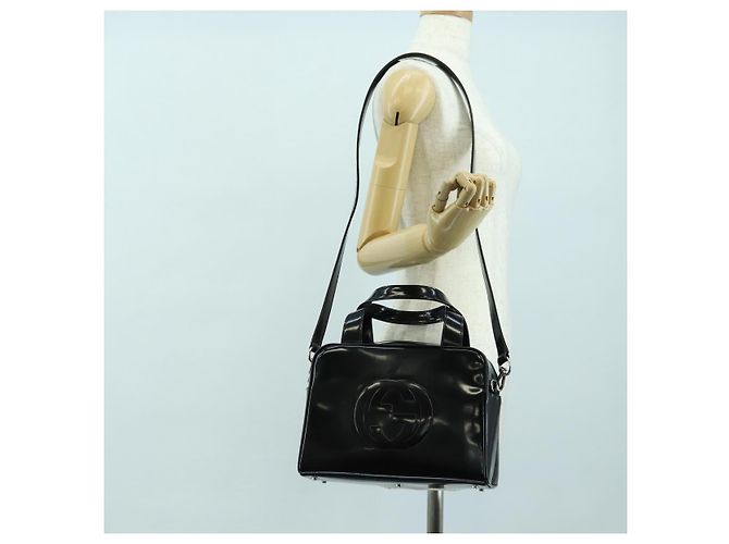 Borsa GUCCI in pelle vernice 2way Nero Argento Auth 176640 - vista 26