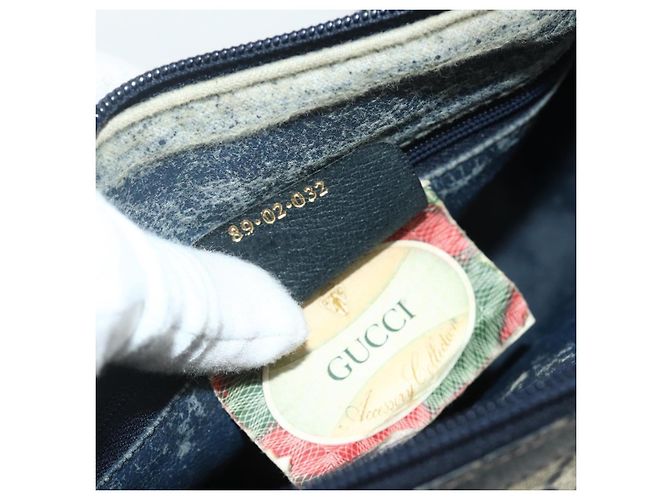 Bolsa de Ombro GUCCI GG Supreme Sherry Line PVC Azul Marinho Ouro 89 02 032 Auth 177813 Dourado - vista 12