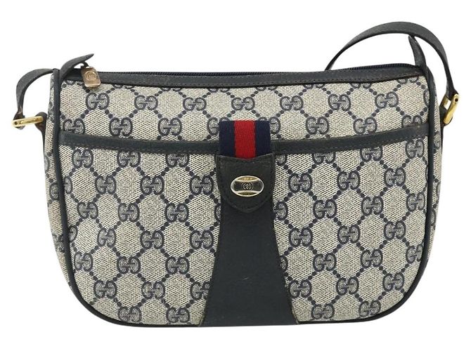 Bolsa de Ombro GUCCI GG Supreme Sherry Line PVC Azul Marinho Ouro 89 02 032 Auth 177813 Dourado - vista 13