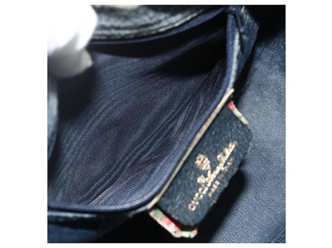 Bolsa de Ombro GUCCI GG Supreme Sherry Line PVC Azul Marinho Ouro 89 02 032 Auth 177813 Dourado - vista 22
