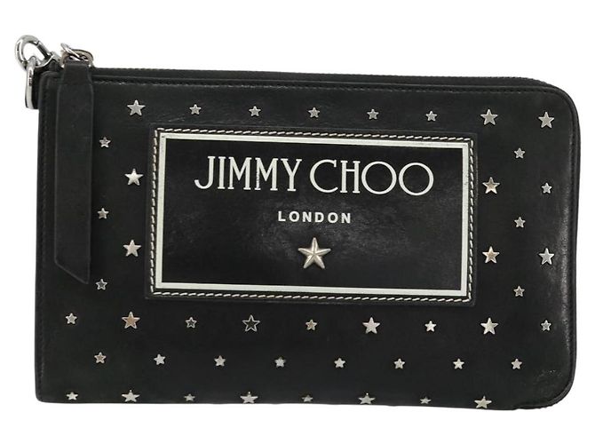 Clutch Jimmy Choo in pelle nera e argento Auth 177536 Nero - vista 13