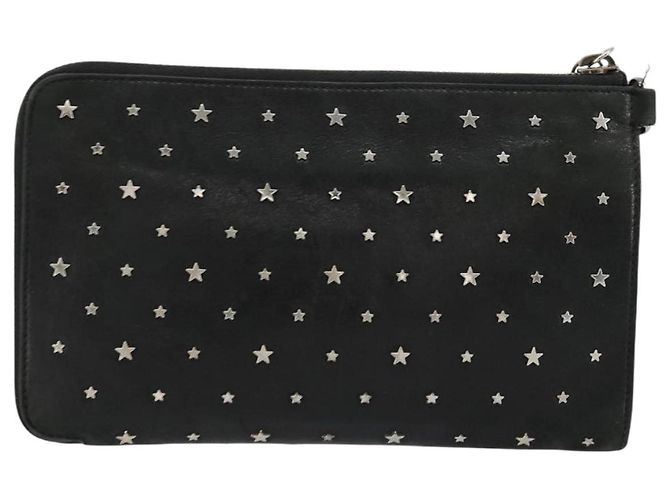 Clutch Jimmy Choo in pelle nera e argento Auth 177536 Nero - vista 2