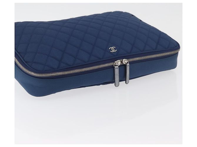 CHANEL Matelasse Christmas 2012 PC Case Nylon Blau Silber CC Authentisch 178958A - Ansicht 5