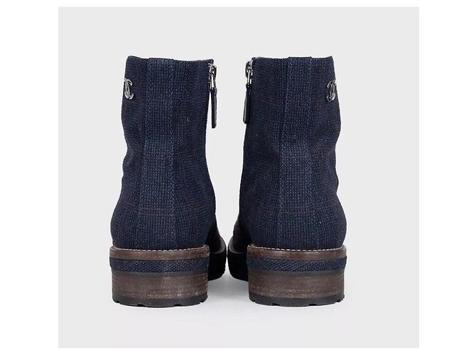 Chanel Blue Textile Logo Zip Ankle Boots Size 38.5 pre-owned - view 4