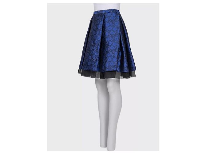 Christian Dior blauer Seidenrock mit Blumenmuster - Sz M (EU 42) gebraucht - Ansicht 2
