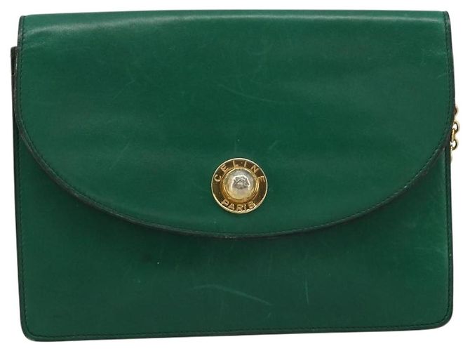 Céline Bolso de Hombro con Cadena CELINE de Cuero Verde Oro Auth 177238A Dorado - vista 13