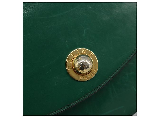 Céline Bolso de Hombro con Cadena CELINE de Cuero Verde Oro Auth 177238A Dorado - vista 17