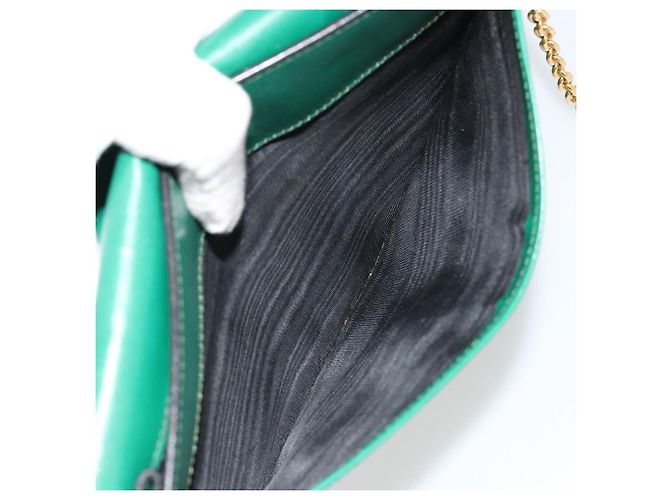 Céline Bolso de Hombro con Cadena CELINE de Cuero Verde Oro Auth 177238A Dorado - vista 23