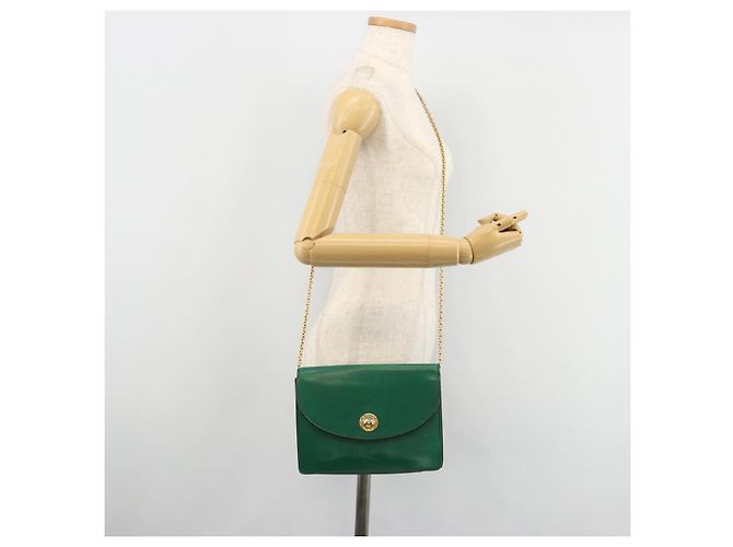 Céline Bolso de Hombro con Cadena CELINE de Cuero Verde Oro Auth 177238A Dorado - vista 24
