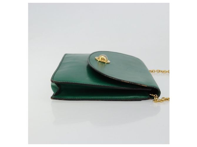 Céline Bolso de Hombro con Cadena CELINE de Cuero Verde Oro Auth 177238A Dorado - vista 3