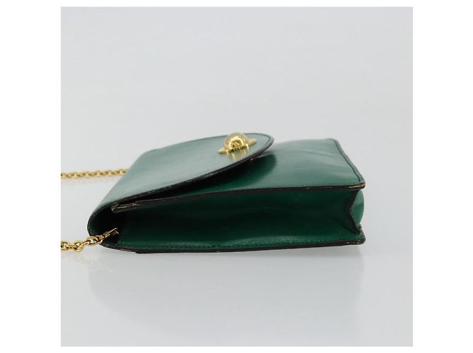 Céline Bolso de Hombro con Cadena CELINE de Cuero Verde Oro Auth 177238A Dorado - vista 4