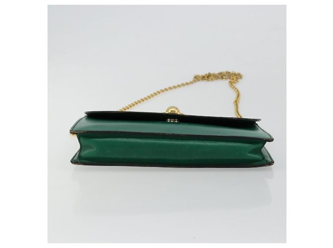 Céline Bolso de Hombro con Cadena CELINE de Cuero Verde Oro Auth 177238A Dorado - vista 5