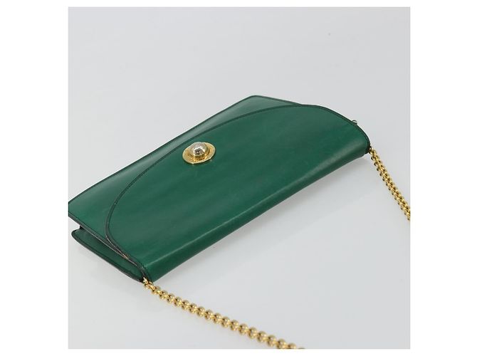 Céline Bolso de Hombro con Cadena CELINE de Cuero Verde Oro Auth 177238A Dorado - vista 6