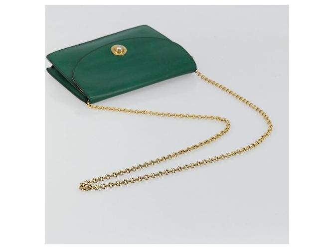 Céline Bolso de Hombro con Cadena CELINE de Cuero Verde Oro Auth 177238A Dorado - vista 7
